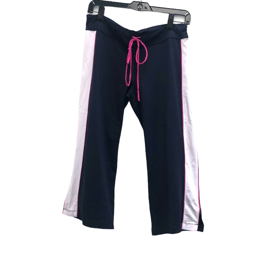 SAN FRANCISCO CITY LIGHTS NAVY W WHITE & PINK STRIPES CROPPED YOGA GYM PANTS